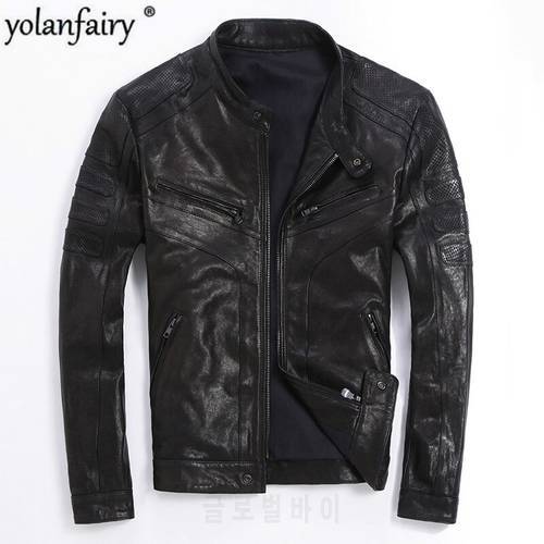 YOLANFAIRY 100% Real Sheepskin Coat Men&39s Genuine Leather Jacket Short Slim Jackets for Men Outwear LG20170004 MF061