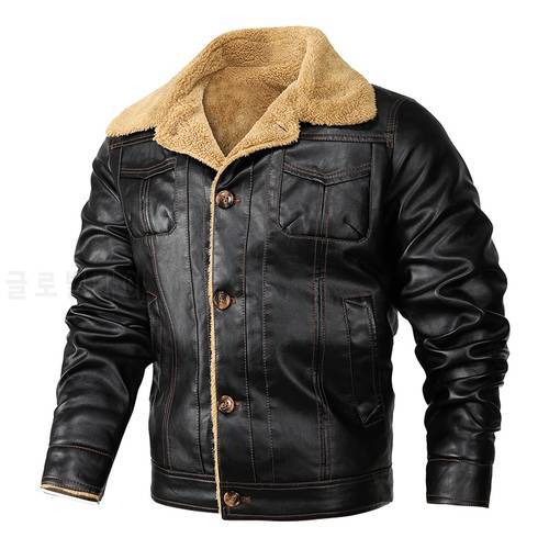 MANTLCONX Fleece Inner Warm Faux Leather Jacket Men Black Biker Motorcycle Coat Winter PU Jacket Men Windbreak Outwear Man M-4XL