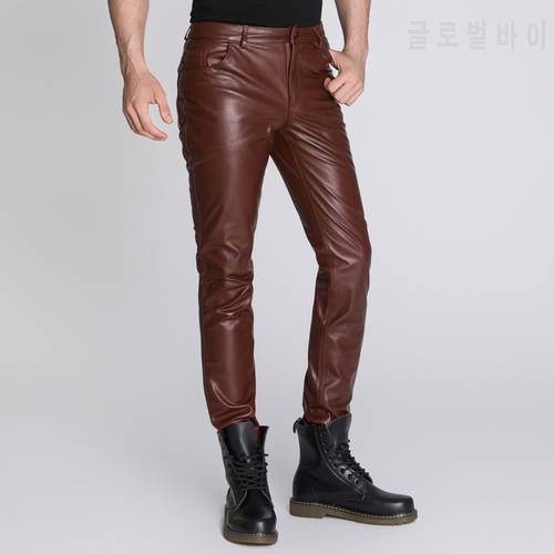 Men&39s Genuine Leather Pants Real Leather Sheepskin Motorcycle Fashion Vintage Male Trousers Black Brown Pencil Pants Plus Size