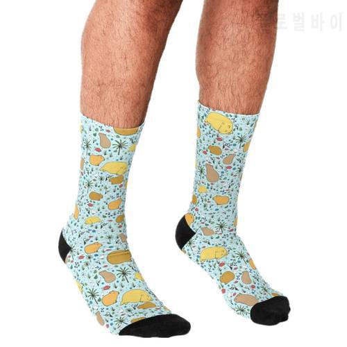 2021 Funny Men&39s socks Capybaras in Blue Pattern Printed hip hop Men Happy Socks cute boys street style Crazy Socks for men