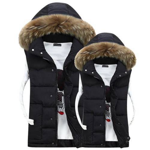 3601 Winter Artificial Fur Collar Down Vest Men Slim Thick Warm Sleeveless Jacket Mmen Vest Waistcoat Bodywarmer Couple Clothes