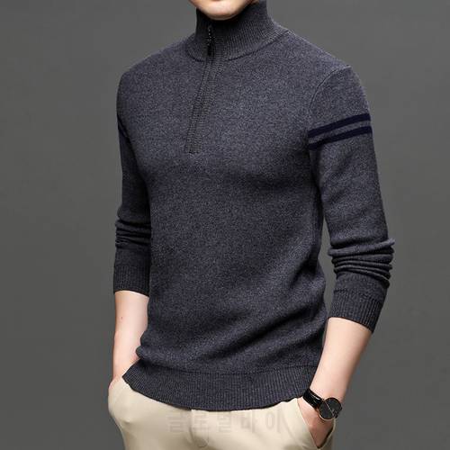 Warm Winter Man Pure 100% Sheep Wool Thick Sweater Male Cashmere Sweaters Zipper Jumper Long Sleeved