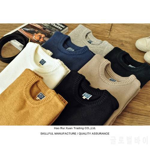 Saucezhan Mens Sweater Pullover Sweater Winter Clothes Vintage Sweater Slim Knitted Sweater O-Neck Solid Cotton