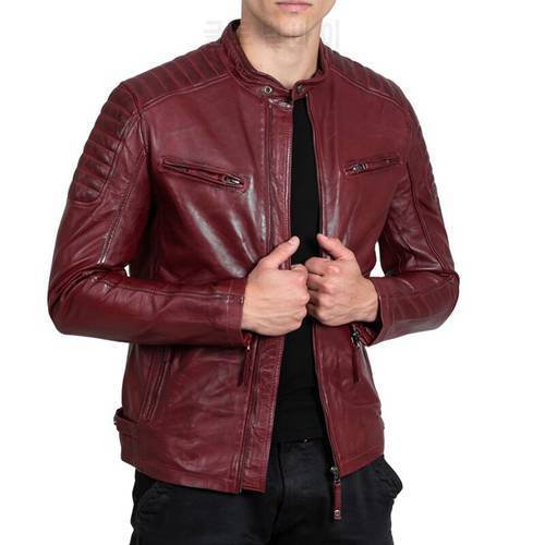 VAINAS European Brand Mens Leather jacket for men Winter Real sheep leather jacket Genuine sheep leather jackets Biker jackets