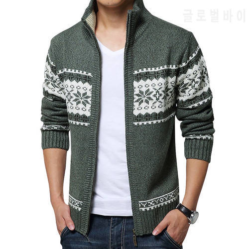 New Autumn Winter Men&39s Sweater Wool Men Mandarin Collar Solid Color Casual Sweater Men&39s Thick Fit Brand Knitted Cardigans 3XL