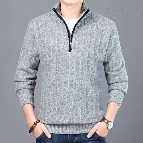 New Winter Men&39s Sweater Casual Pullover Mens Warm Sweaters Man Slim Stand Collar Knitted Pullovers Male Coats Half Zip Sweater