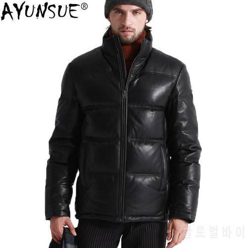 AYUNSUE Genuine Leather Jacket Men Winter White Goose Down Jacket Mens Sheepskin Coat Plus Size Puffer Jacket 12-H05 KJ1149