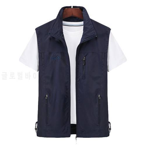 MANTLCONX Summer Thin Sleeveless Vest Jacket Summer Spring Thin Vests Casual Coats Male Vest Men Multi-pocket Waistcoat M-4XL