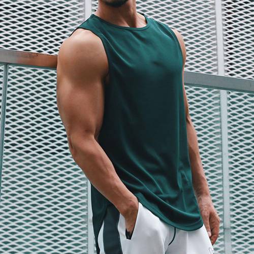 Summer Fitness Sports Muscle Men Vest Solid Color Sleeveless Polyester Summer Fitness Track And Field Jogging Top for Sports