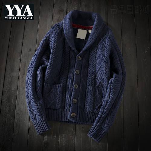 Winter Men Wool Cardigan Raglan Sleeves Lapel Single-Breasted Sweater Pockets Korean Style Thickening Casual Knitting Jackets