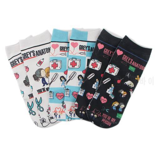 Doctor Nurse Print Grey&39s Anatomy Cotton Socks Casual Creative Breathable Soft Funny Novelty Low Tube happy Socks men fans gift