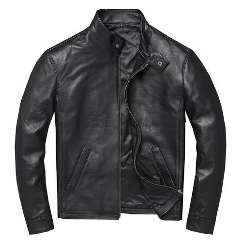 Men&39s Genuine Pure Natural Sheepskin Black Korean Leather Jacket Casual Slim-fit Motorcycle Jacket Sheep Leather Jacket Coat XL