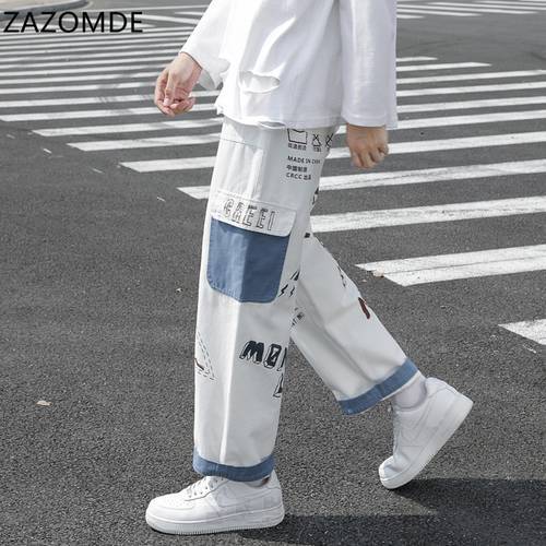 Straight Denim Jeans Men Graphic Printed Jeans 2021 Streetwear Jeans Man Wildleg Pants Hip Hop Korean Harajuku Fashion Pants