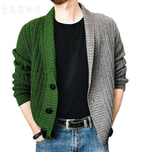 Fashion Knitted Men Sweater Cardigan Long-sleeved V-neck Color Stitching Tops Casual Autumn Winter 2021 New Mens Sweater Coat