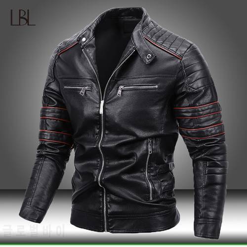 Mens Motorcycle Jacket Autumn Winter Men Faux PU Leather Jackets Casual Biker Coat Zipper Fleece Overcoat Male Windproof Clothes