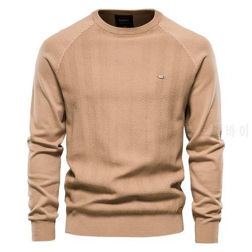 AIOPESON Cotton Sleeve Sweater Men Casual Solid Color Basic Pullovers Knitted Sweaters Male New Winter Quality Mens Sweater