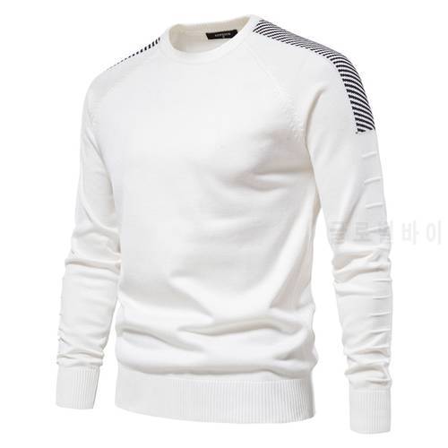 AIOPESON Spliced Sleeve Sweater Men Casual O-neck Slim Fit Pullovers Men&39s Sweaters New Winter Warm Knitted Sweater for Men