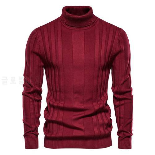 AIOPESON Slim Fit Pullovers Turtleneck Men Casual Basic Solid Color Warm Striped Sweater Mens New Winter Fashion Sweaters Male