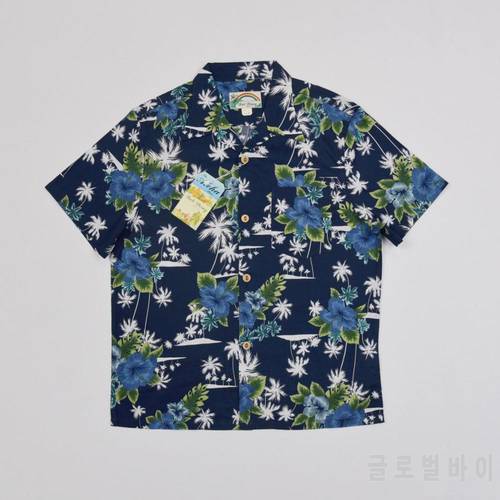 BOB DONG Rose Graphic Aloha Shirts For Men All-Cotton Hawaiian Shirts Blue