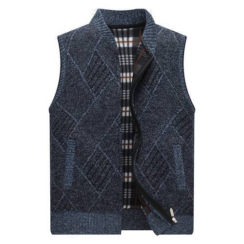 mens Sweater Vest Geometric Winter Full Cardigan Sweater men Clothes Knitted Sleeveless Fleece Men&39s Coats Zipper with pockets