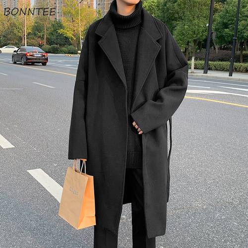 Wool Coats Men Solid Chic Trendy Loose Casual Harajuku Korean Style Streetwear Simple Classic Male Designed Cool All-match Thick