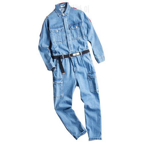 Japanese retro casual trendy men&39s slim small denim jumpsuits men&39s feet trousers all-match overalls