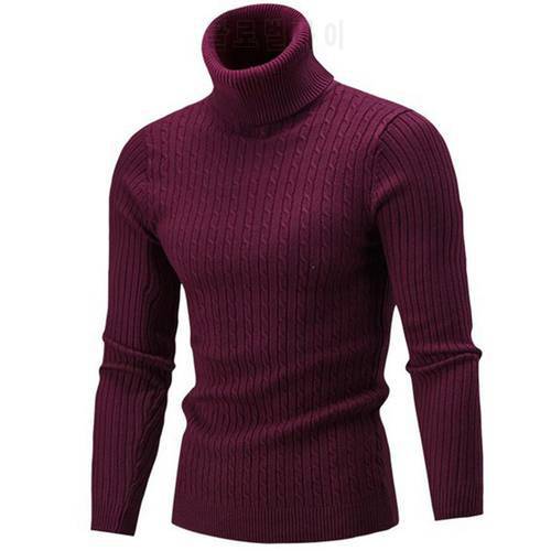 Casual Men Sweater Solid Color Turtleneck Knitted Sweater Men Slim Knitwear Knitted Jumpers Pullovers Men Sweater Pull Homme