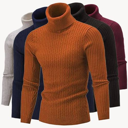 New Men&39s Casual Turtleneck Sweater Pullover Long Sleeve Knitted Turtleneck Sweaters Men Jumper Top