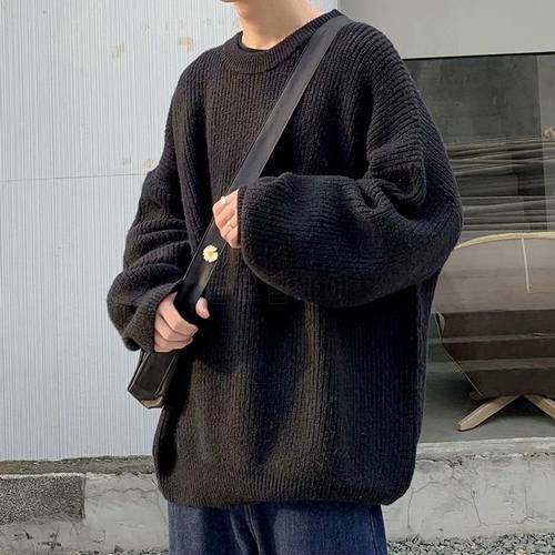 Oversized O-neck sweater male students Korean fashion loose wild black gray sweater personality trend ins men&39s winter sweater