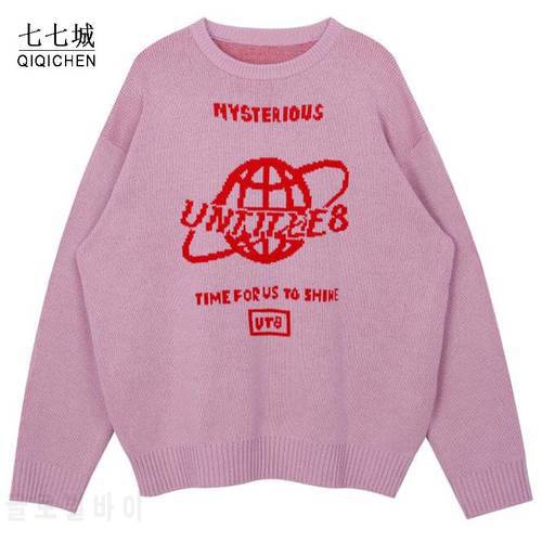 Street Sweater Women Earth Letter Harajuku Kniting Tops Loose Warm Pullover Autumn Winter Japanese Girl Pullover Sweater 2021
