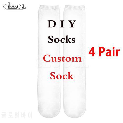 CLOOCL Custom 4 Pairs Middle Socks 3D Printed Fashion Cartoon Anime DIY Design Men Women Fashion Short Socks Shipping