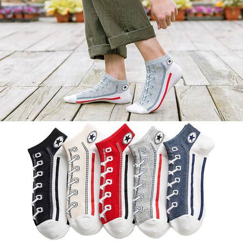 5 Pairs/Set Men/Women Socks Skate Shoes Pattern Short sock Autumn/Winter Thicker Warmer Fashion Shoelace Ankle Socks