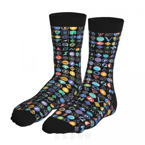 Men&39s Crypto Logos Bitcoin Socks 90% Polyester Cryptocurrency Gift Box Socks for Men Spring Summer Middle Tube Socks 3 Pairs Set