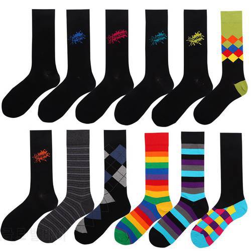 Hot Sale Bamboo Casual Mens Long Socks New Autumn And Winter Plaid Multi-Color Retro Cotton Dot