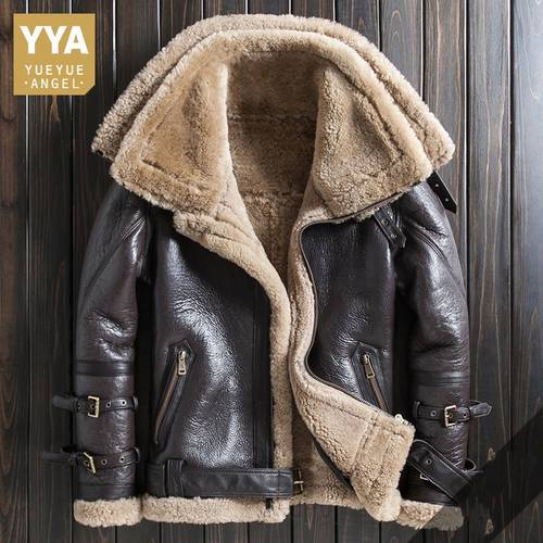 Eco Sheep Wool Fur Coat Men Short Double-Layer Lapel Genuine Leather Motorcycle Jacket Winter High Quality Fashion Outerwear