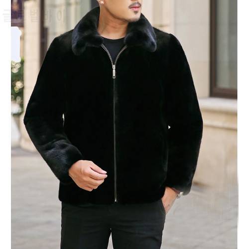 real men mink fur coat winter warm full pelt fur classic black color luxurious with collar thick mens coats outwear jacket