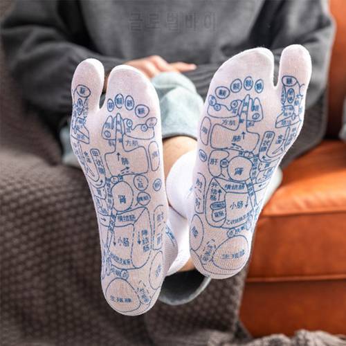 Acupoint Massage Health Socks in Tube Cotton Socks Plantar Acupuncture Point Remark Massage Split 2 Toe Tabi Foot Finger Socks