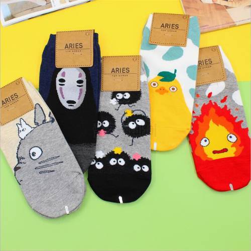 Totoro Sock No face Man Socks Anime Hayao Miyazaki Cartoon Figures Printed Korean Socken Creative Fairydust Cotton Sock