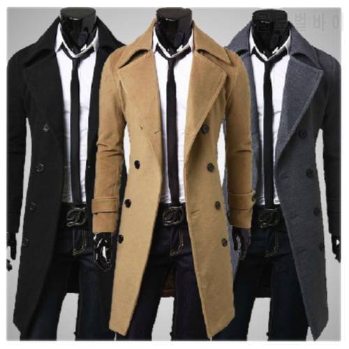 Men&39s windbreaker jacket Vintage Black Camel autumn winter business windbreaker men&39s double breasted vintage classic long coat
