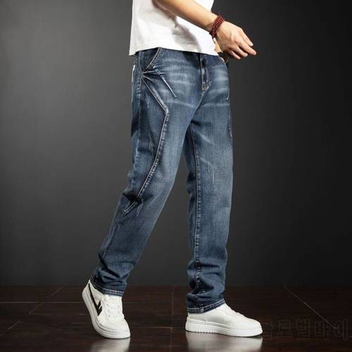 Spring Straight Patchwork Jeans Mens Clothing Leisure Denim Pants Elasticity Jean Stitching Men&39s Cargo Trousers Plus Size