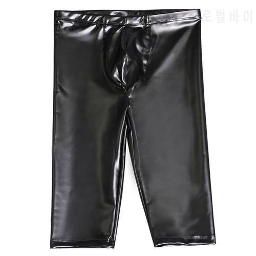 Men Faux Leather PU Casual Skinny Shorts Fad Middle Pants Tight Waterproof Cool Fashion Pirate Running Shorts Low Waist Breeches