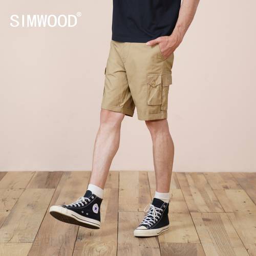 SIMWOOD 2022 Summer New Cargo Shorts Men Knee Length 100% Cotton Multi-Pockets Loose Short Plus Size Brand Clothing SK170220