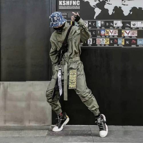 Style Japan Vintage Casual Jumpsuit Men Autumn Loose High Waist Cargo Pants Sashes Army Green Military Overalls Rompers M-2XL