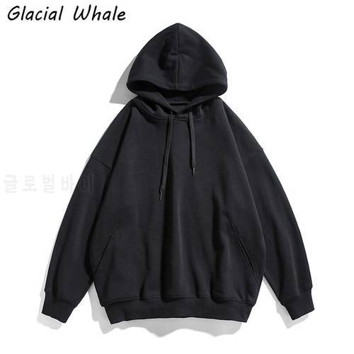 GlacialWhale Mens Hoodies Men New Autumn Fashion Solid Plain Sweatshirt Hip Hop Japanese Streetwear Male Casual Black Hoodie Men