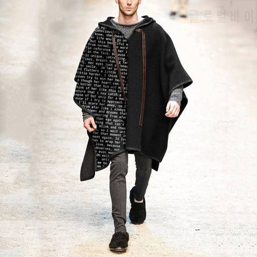 2021 Autumn Winter Mens Cape Batwing Sleeve Vintage Loose Oversize Poncho Hooded Coats Male Outwear Irregular Shawl Overcoat