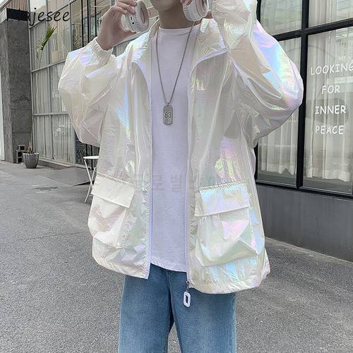 Men Trench Summer Thin Sun-proof Long Sleeve Outwear Reflective Breathable Fashion Streetwear All-match Daily Korean Style Coats