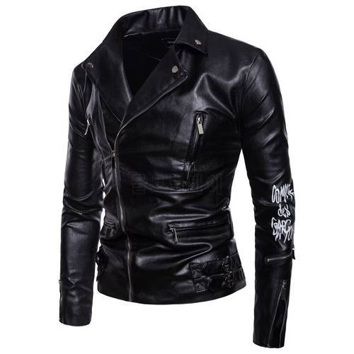 Leather Jacket Men&39s Punk Style Street Motorcycle Riding Multi Zipper Printing Fashion Casual Coat EU Size 5XL
