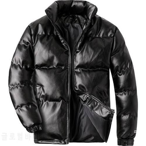 2023 Woodvoice Winter Jacket Men Casual Wear Padded Warm Coat Male PU Leather Thicken Coat Man&39s Windproof Fashion Black Coat
