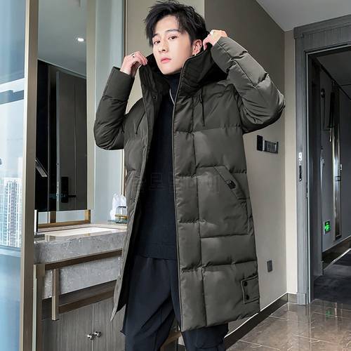 New Winter Men&39S Medium And Long Korean Fashion Hooded Down Cotton Clothes Casual Coat Thickened WarmTop Gentleman Young