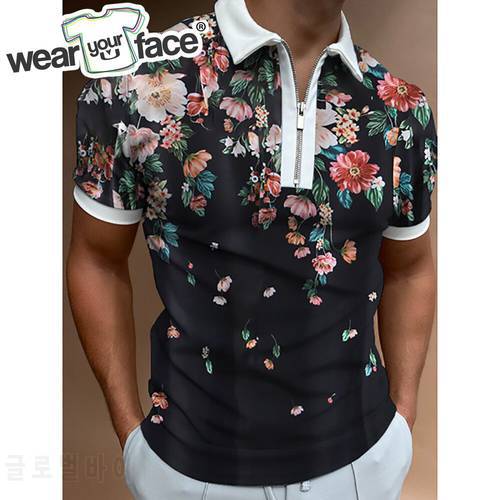 Flowers Stripe Solid Colors 3D All Over Printed Zipper Polo Shirt Summer Streetwear Casual Short Sleeve Hipster Men Clothing